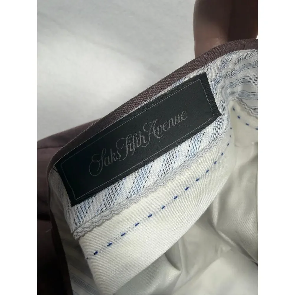 Saks Fifth Avenue Koby Pants Mens 34x32 Mauve Wool Blend Dress Pants Made Canada